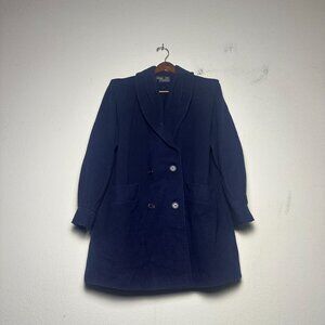VTG Noble Fashions Wool Navy Coat Jacket Women L Outerwear Blue USA Made Trench